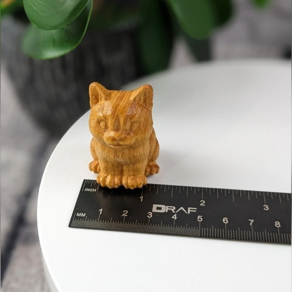 Wooden hand carved cat statue figurine sitting chonky fat ginger orange kitty - Picture 9 of 11
